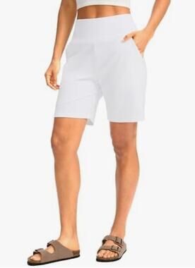 G Gradual Womens White Bermuda High Waisted w Pockets Pickleball Shorts M